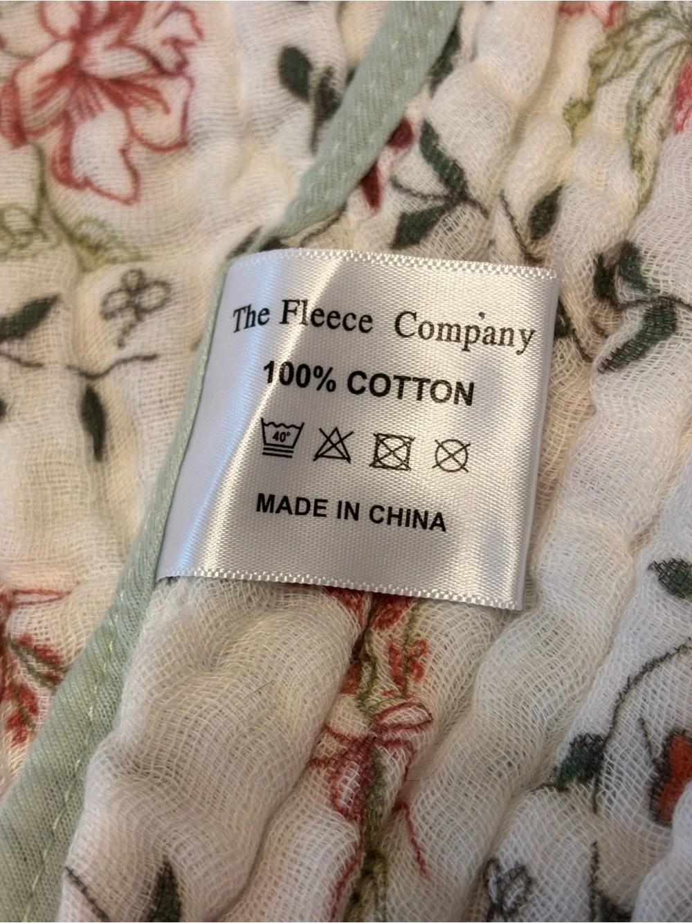 The Fleece Company Muslin Cotton Floral Wildflower Twin Throw Blanket Green Trim